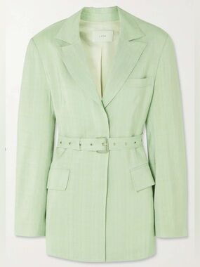 LVIR Belted Woven‎ Blazer $505 Retail Size L Green Mint